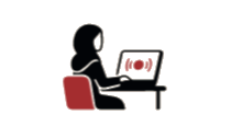 Pictogramme cours en direct sur Zoom - apprenante devant un ordinateur